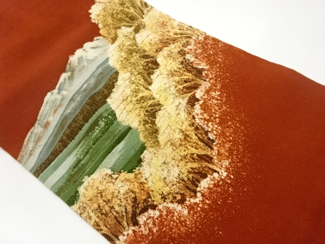 縮緬地遠山に木々模様名古屋帯